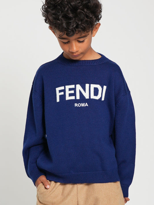 Fendi 儿童羊毛针织套衫(海军蓝)