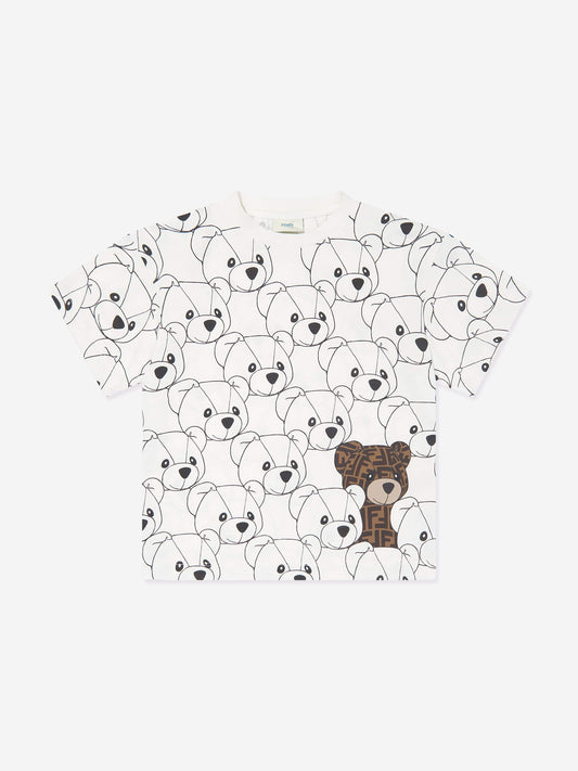 Fendi Kids FF 泰迪熊 T 恤(白色)