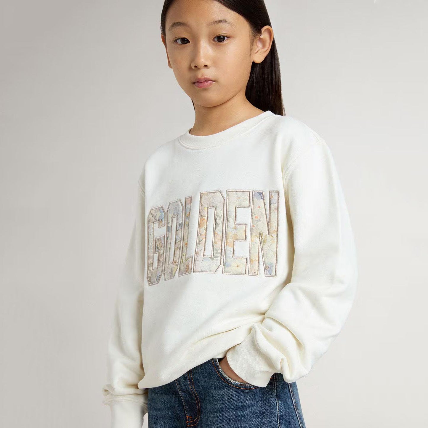 女童白色Logo棉卫衣