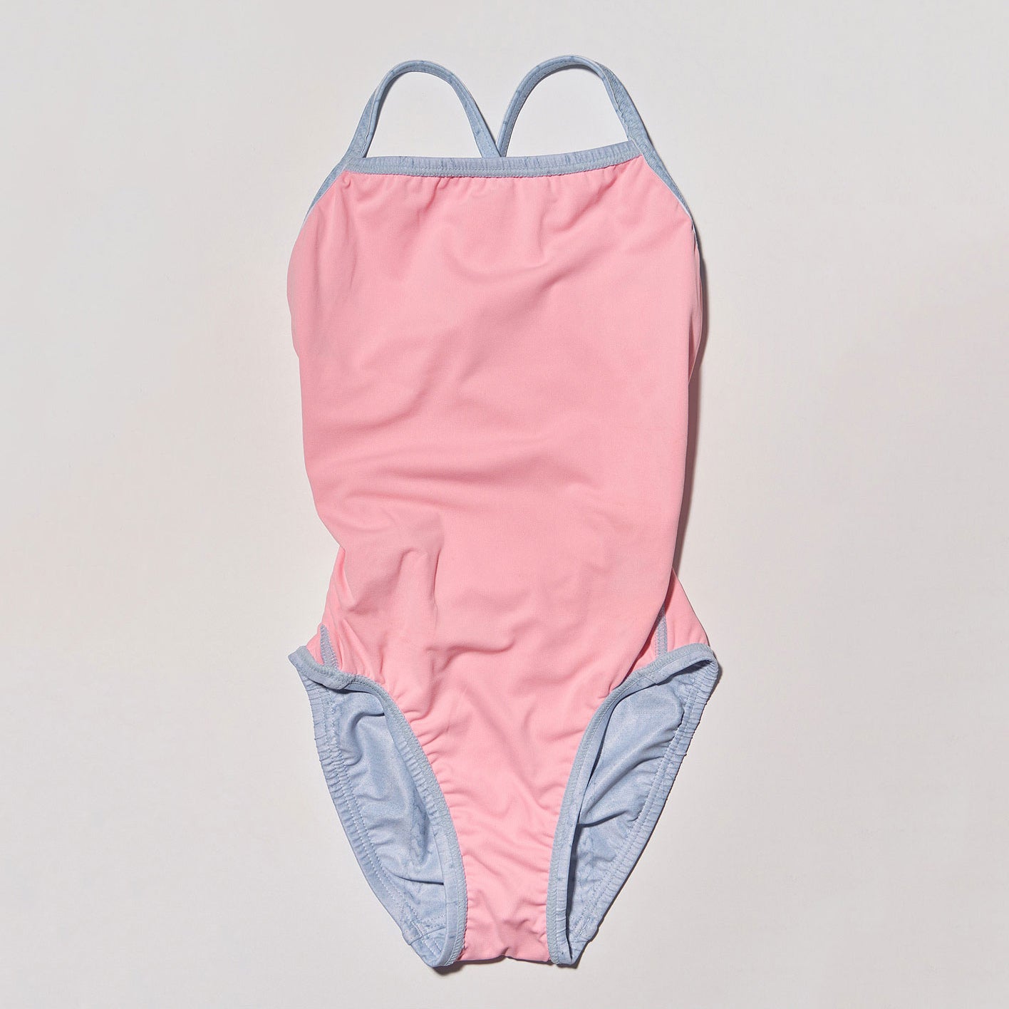 女童浅蓝色刺绣专业泳衣