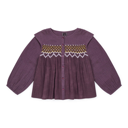 女童紫色棉衬衫