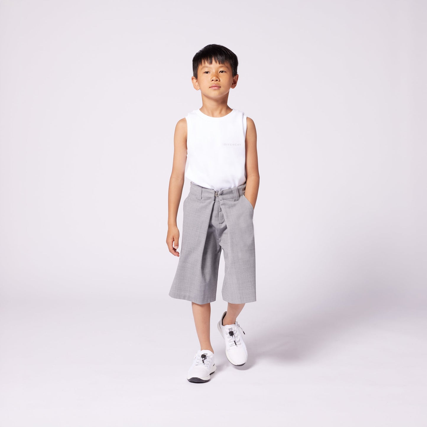 男童白色印花Logo棉背心