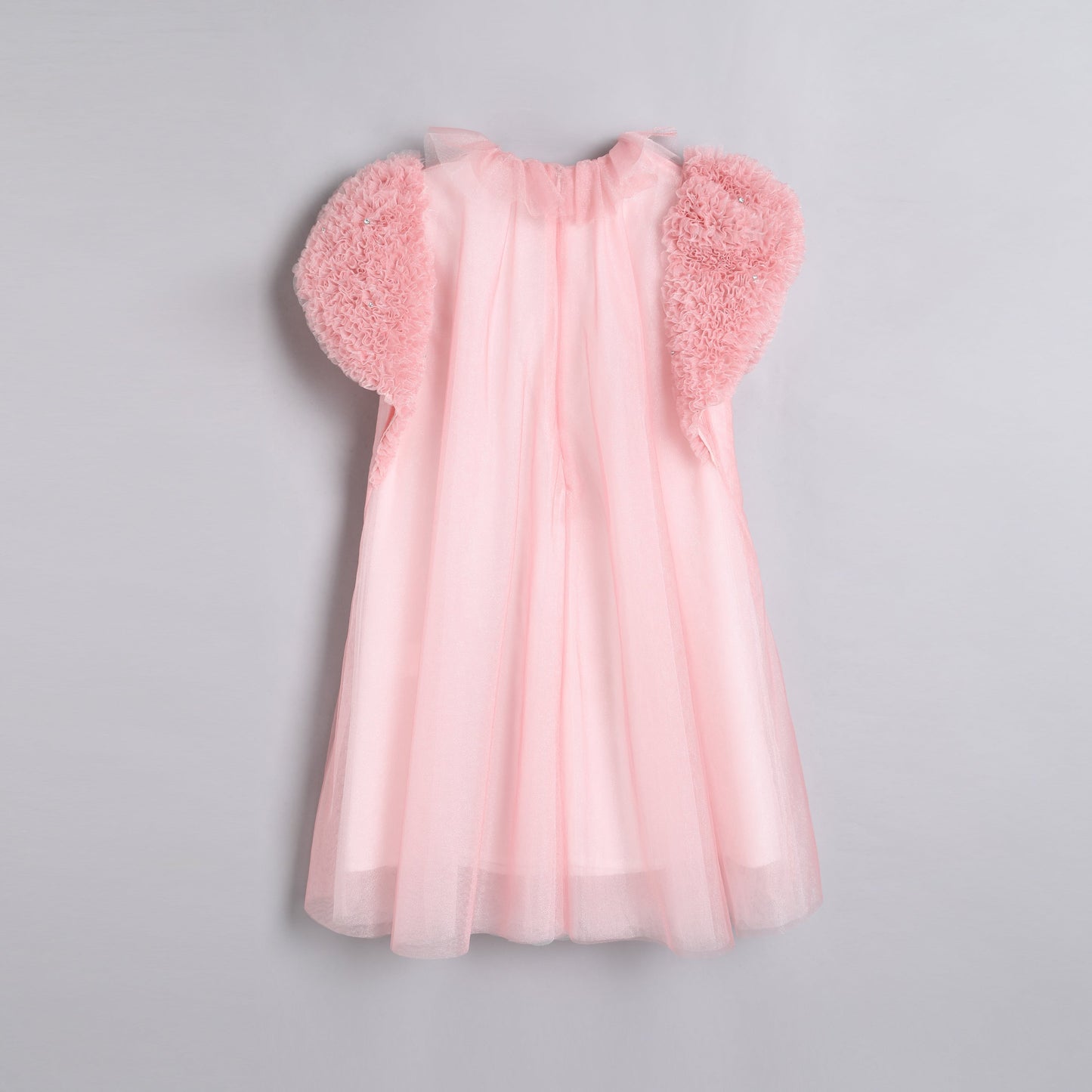 女童檀粉色瓷形纱袖礼服裙
