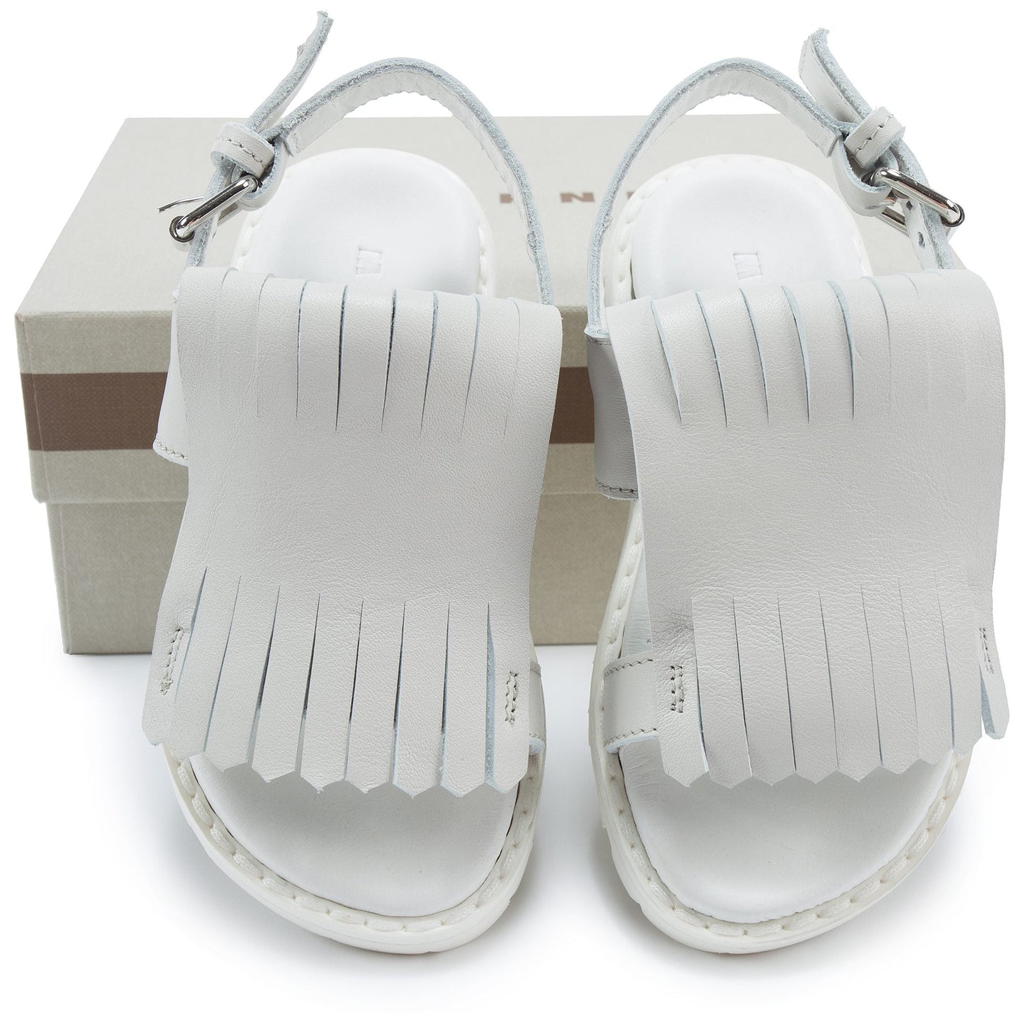 Girls White Leather Sandals