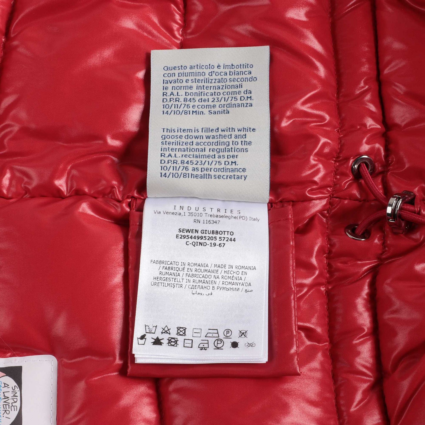 女童红色"SEWEN"羽绒外套