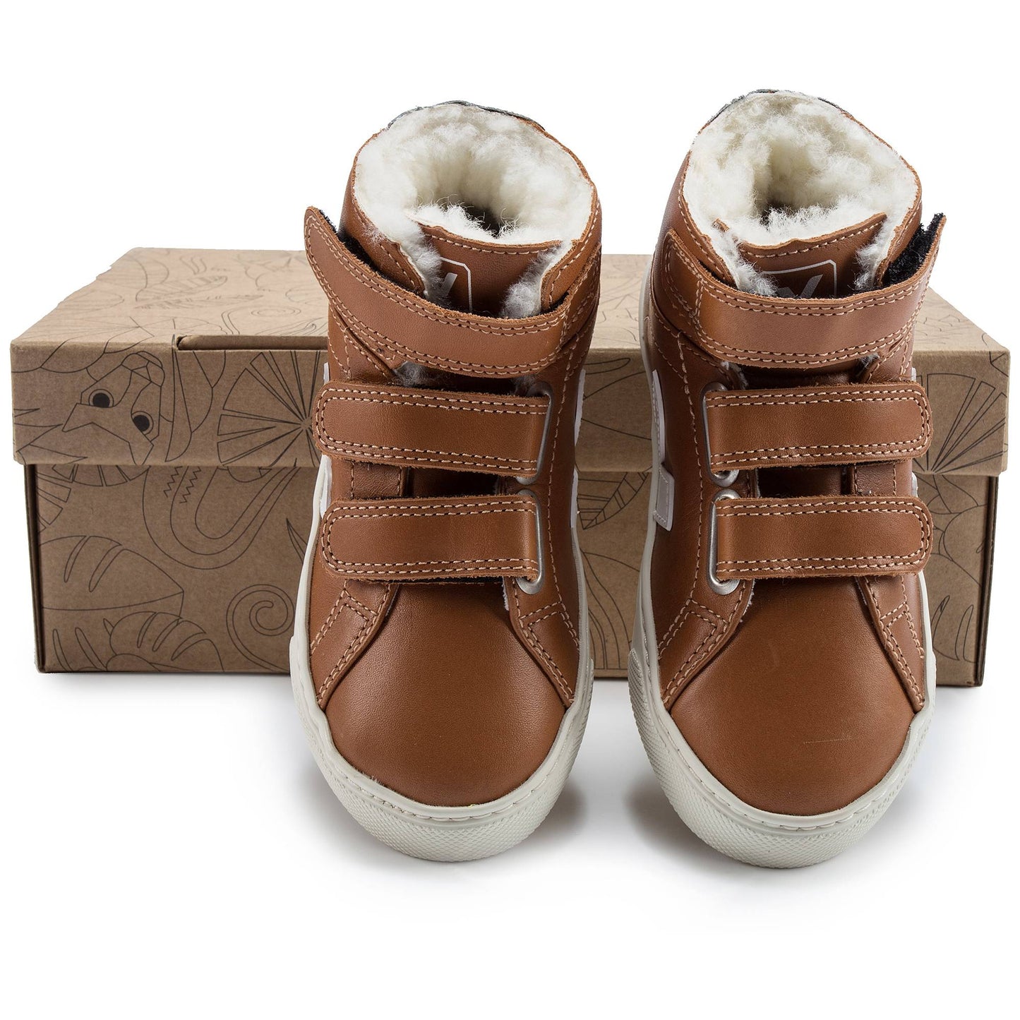 Boys & Girls Brown Leather Velcro High Top Shoes
