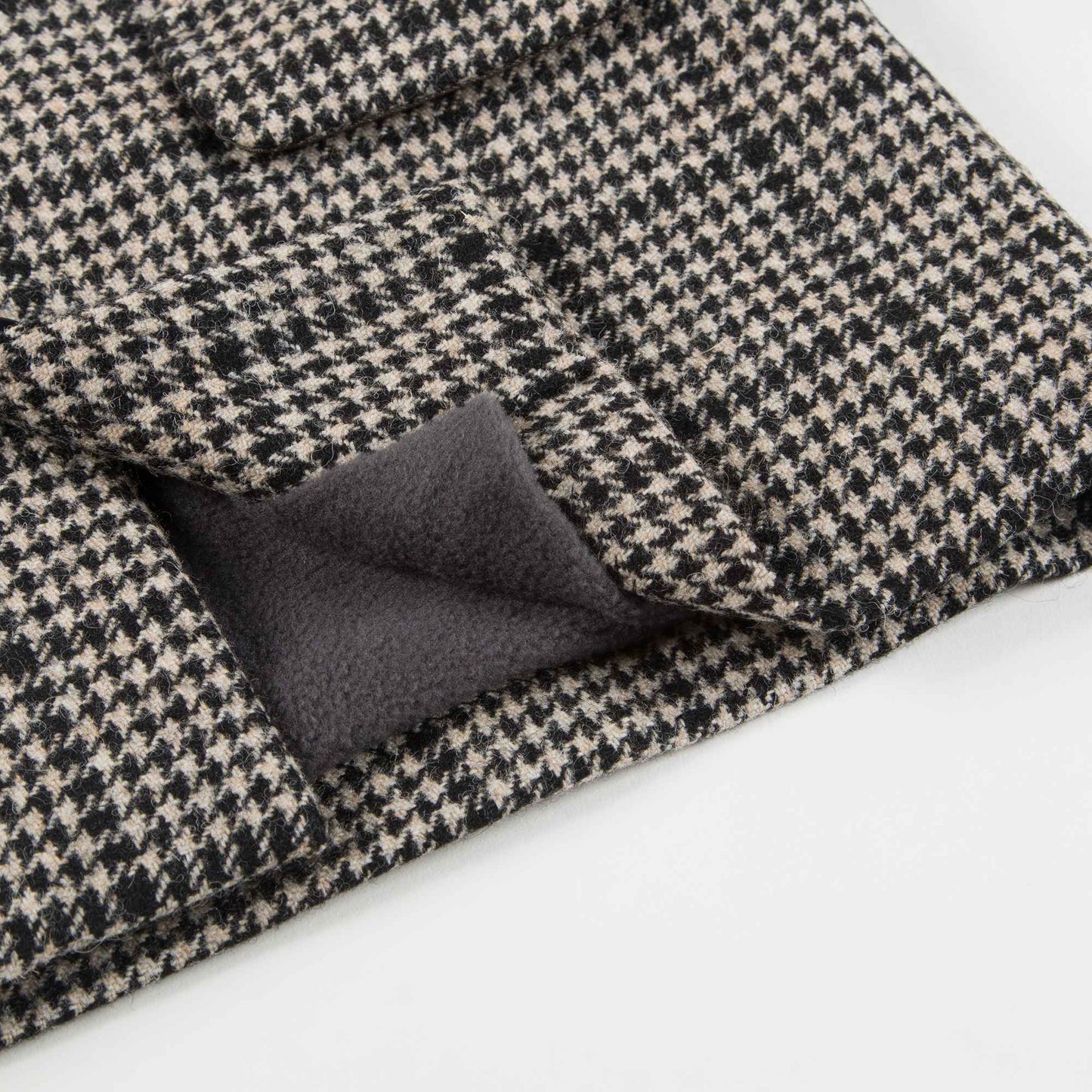 Baby Black Houndstooth Wool Coat