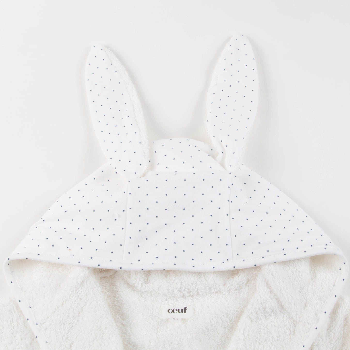 Girls White & Indigo Dots Cotton Hooded Robe