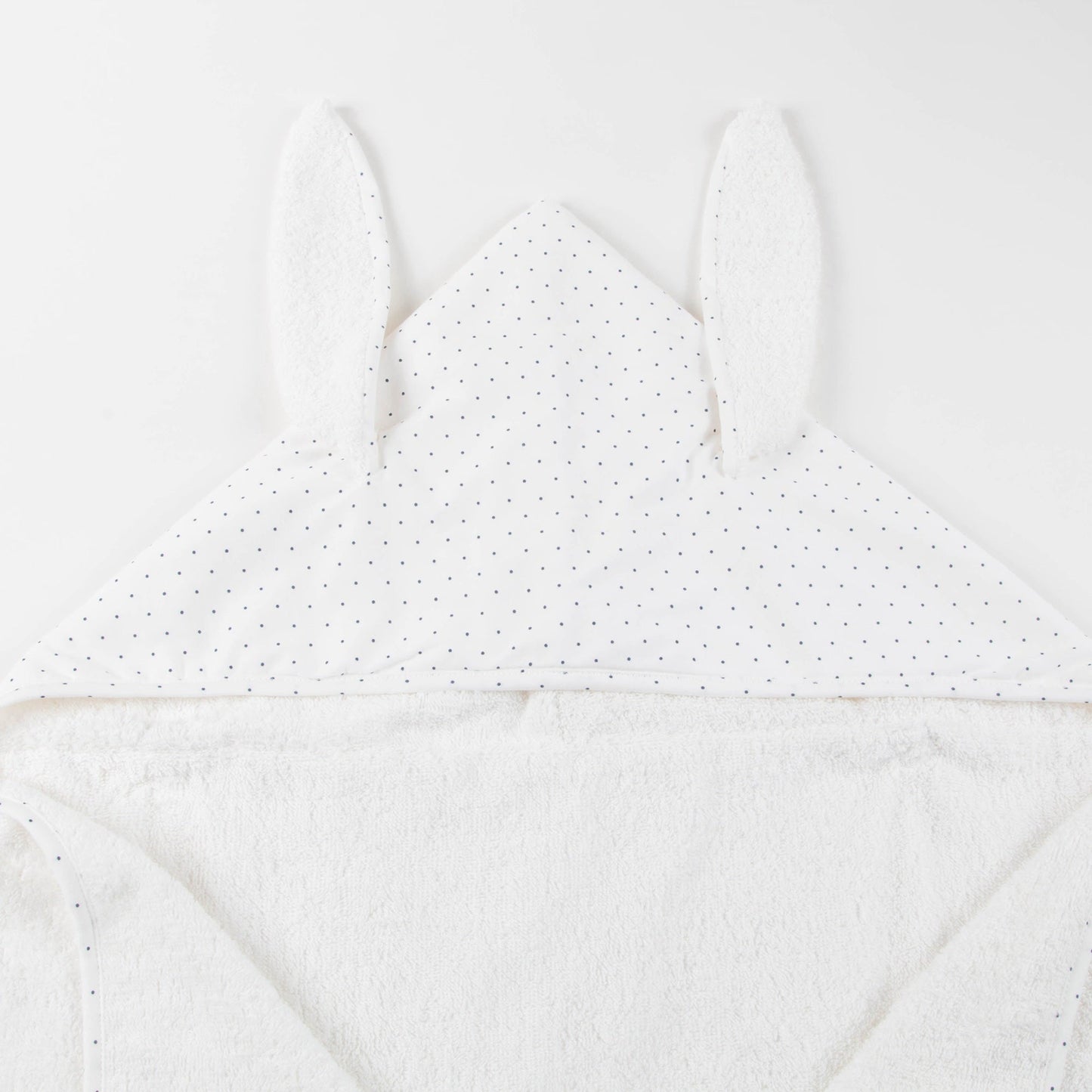 Girls White & Indigo Dots Cotton Toddler Hooded Towel