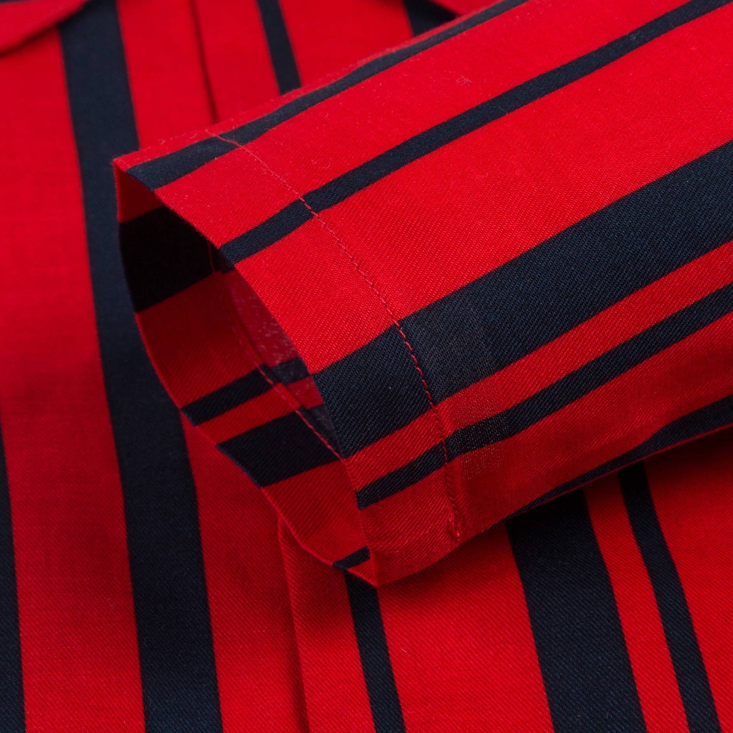 Boys Red Odd Stripe Woven Organic Cotton T-shirt