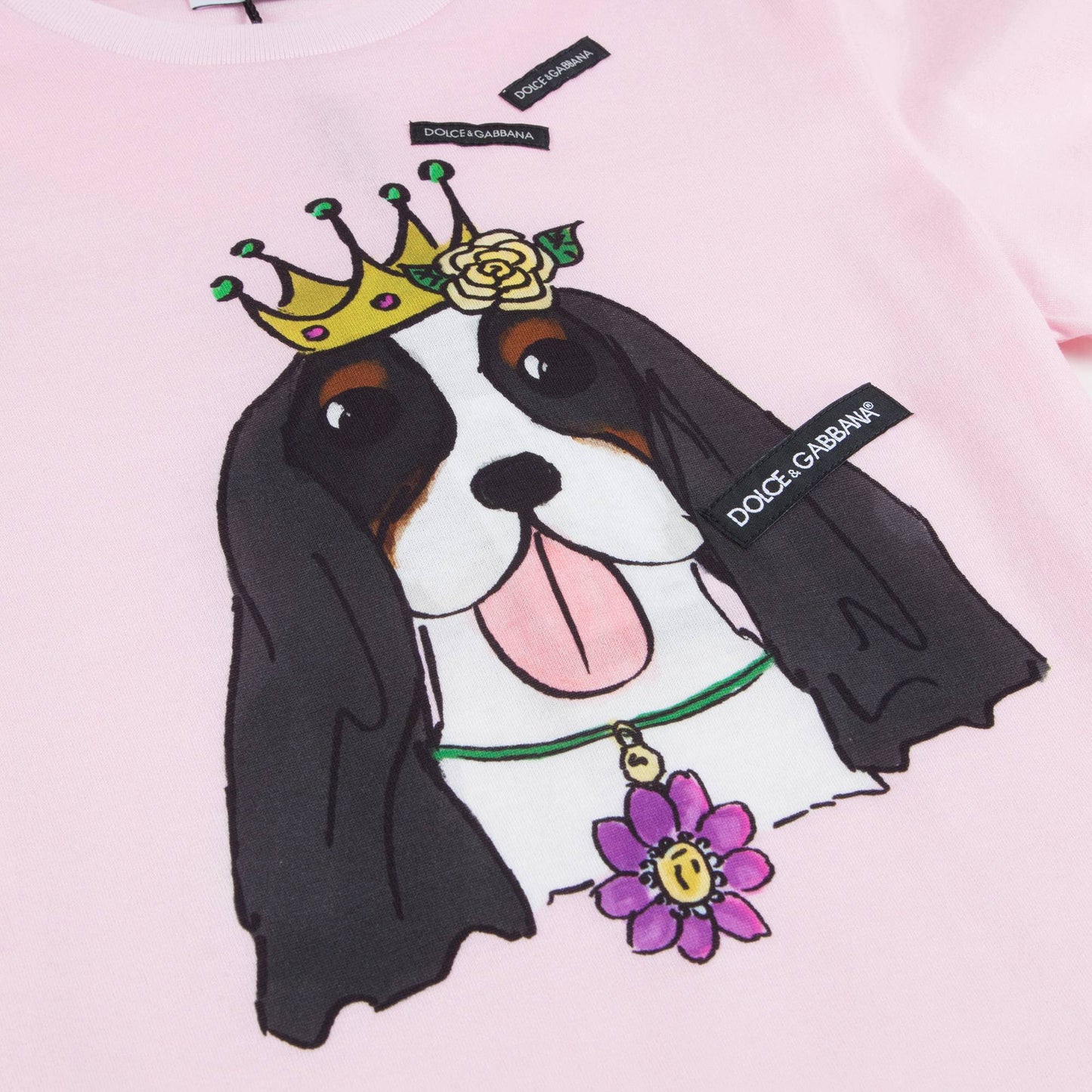 Girls Pink With "Dog" Printed Cotton T-shirt