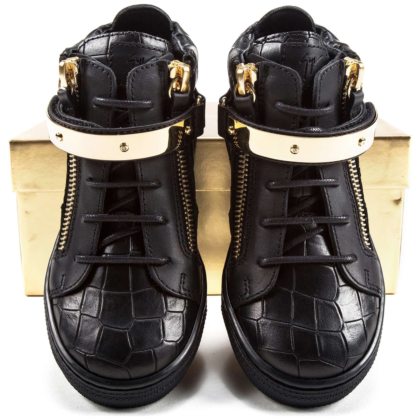Girls & Boys Black Printed Calf Leather Sneaker