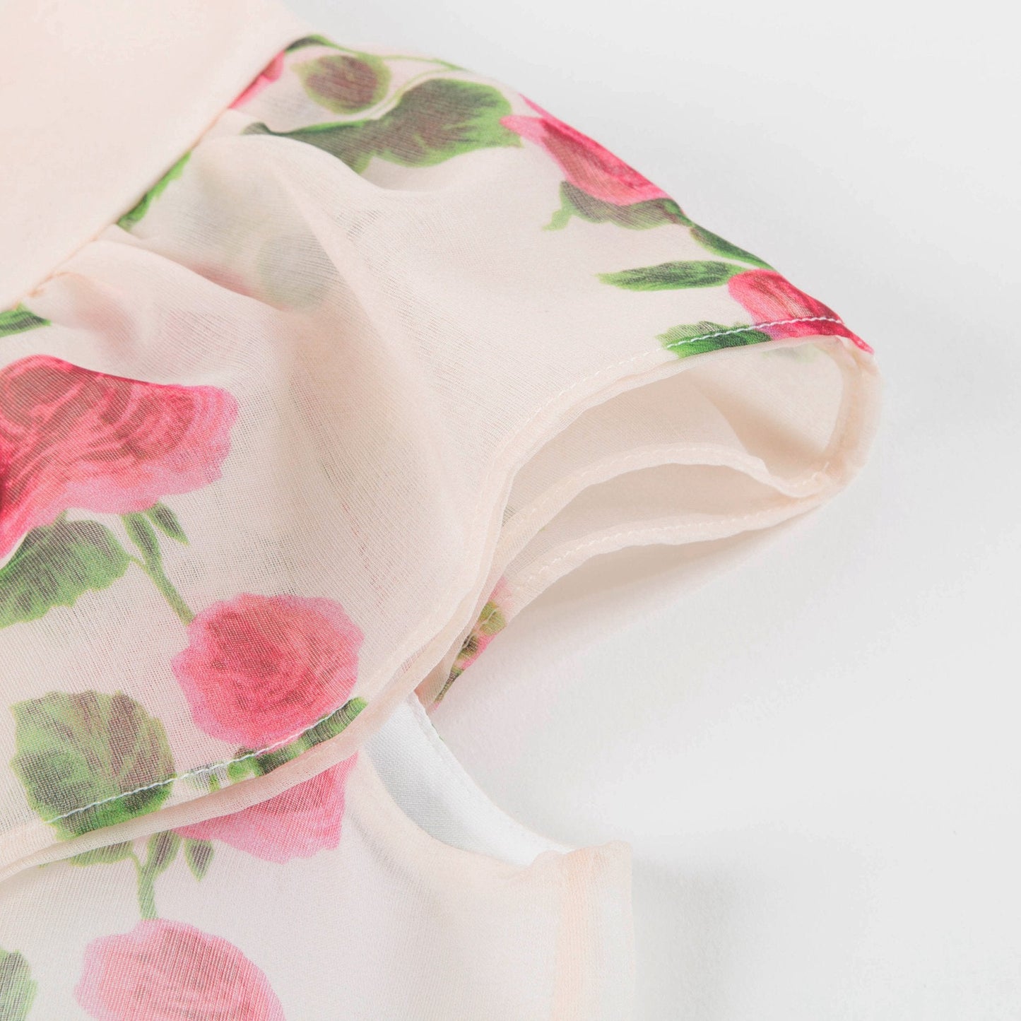 Girls Ivory & Pink Printed Silk Dress