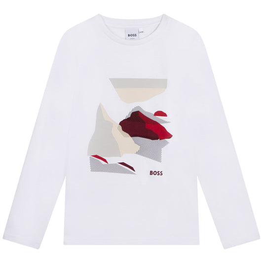 男童白色印花棉T恤