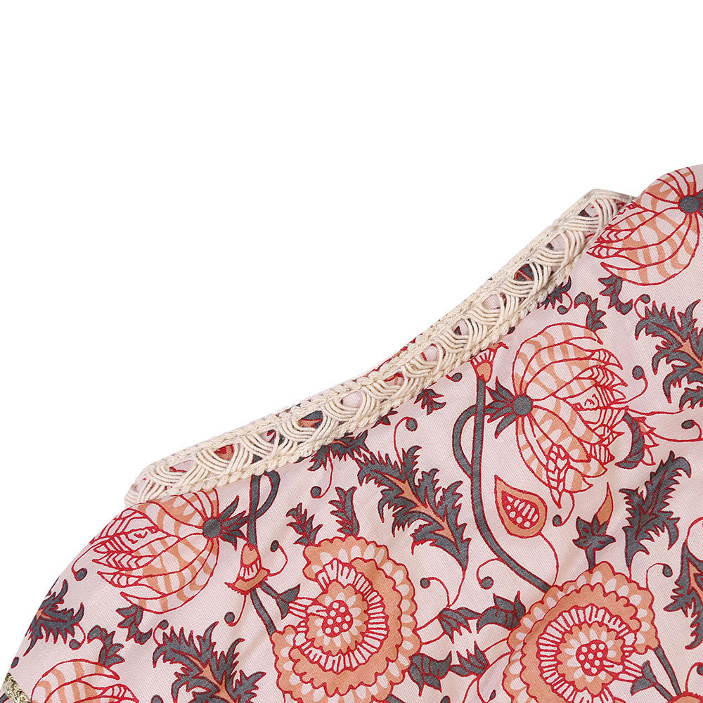 Girls Pink Flower Printed Trims Cotton 'Checjka' Jacket