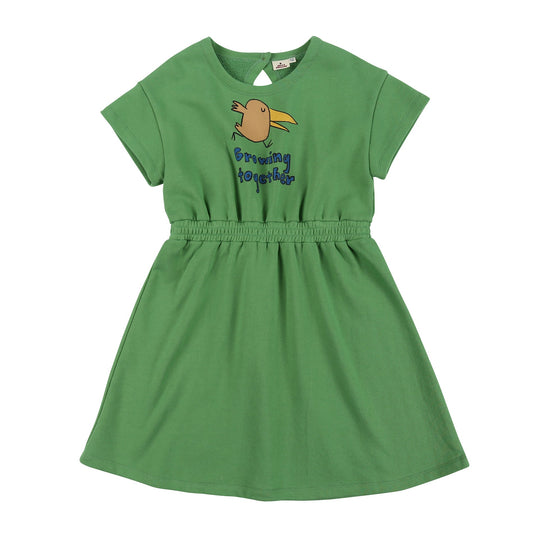女童绿色棉连衣裙