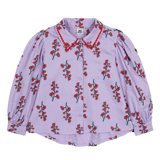 女童紫色碎花棉衬衫