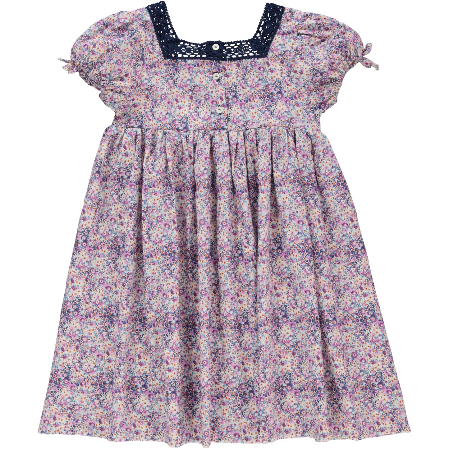 女童紫色碎花棉连衣裙