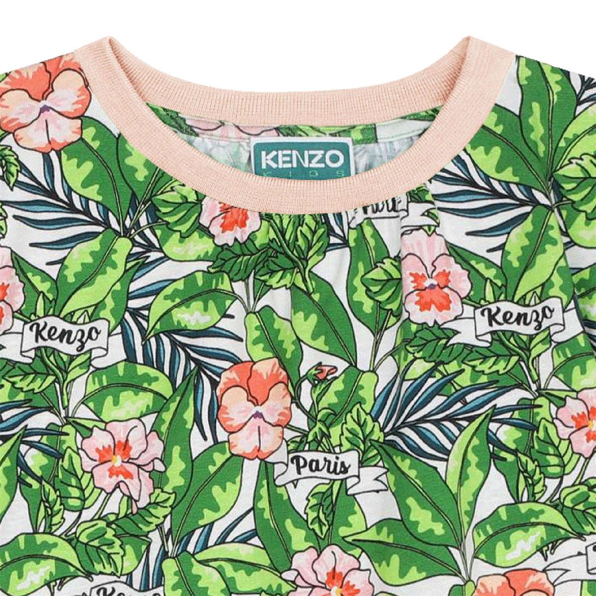 女童绿色花朵棉连衣裙