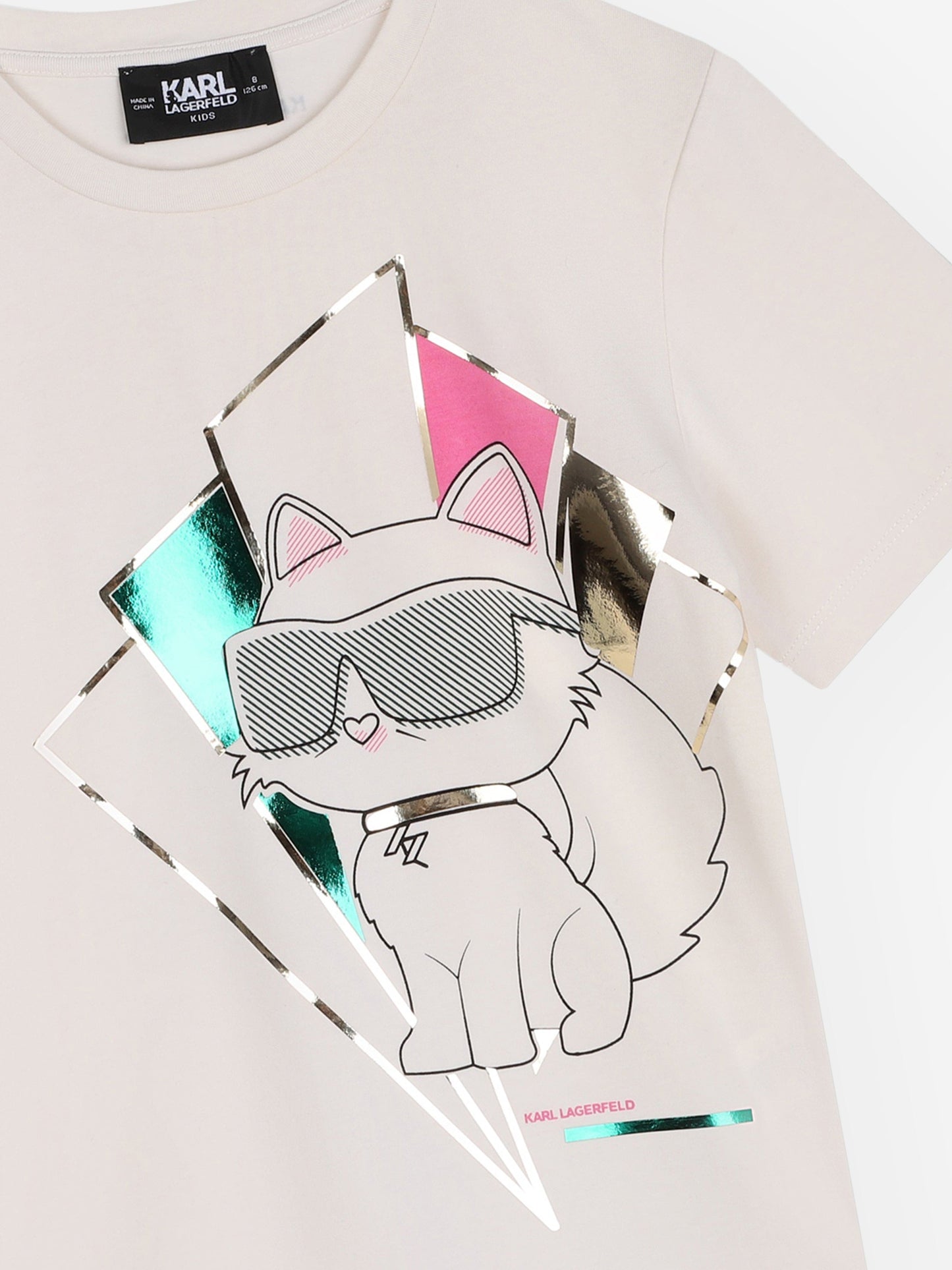 Karl Lagerfeld 女童 Choupette 印花 T 恤(象牙色)