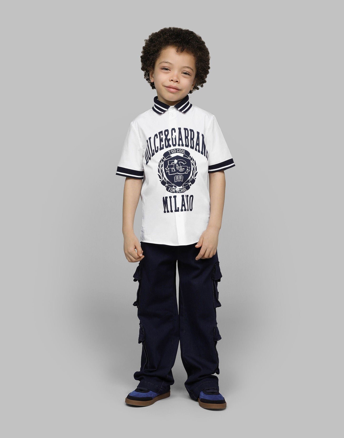 Dolce & Gabbana 男童 Too Cool For School 白色徽章 Polo 衫