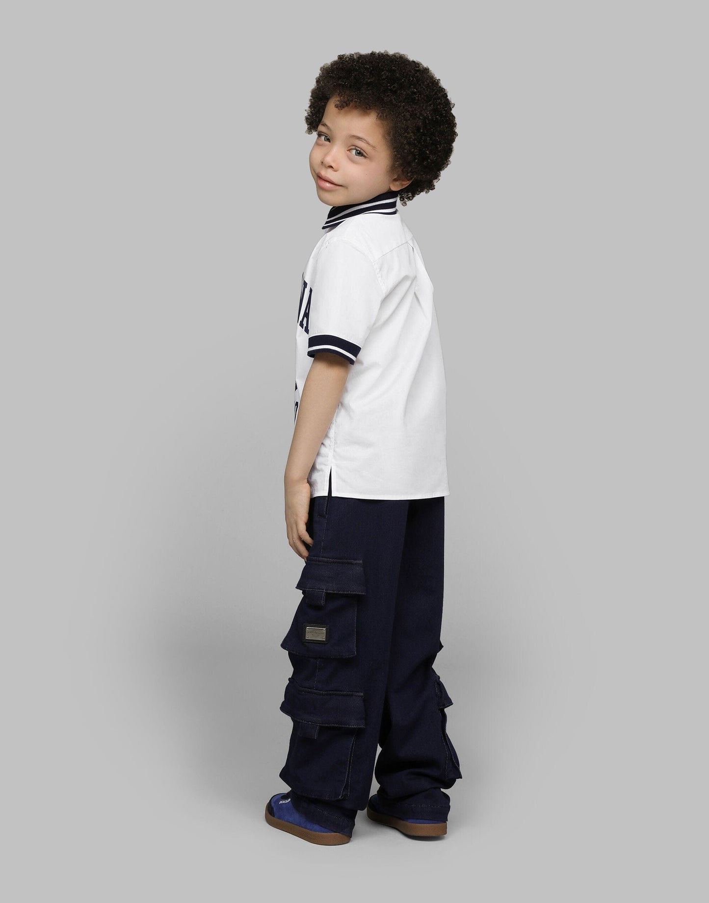 Dolce & Gabbana 男童 Too Cool For School 白色徽章 Polo 衫