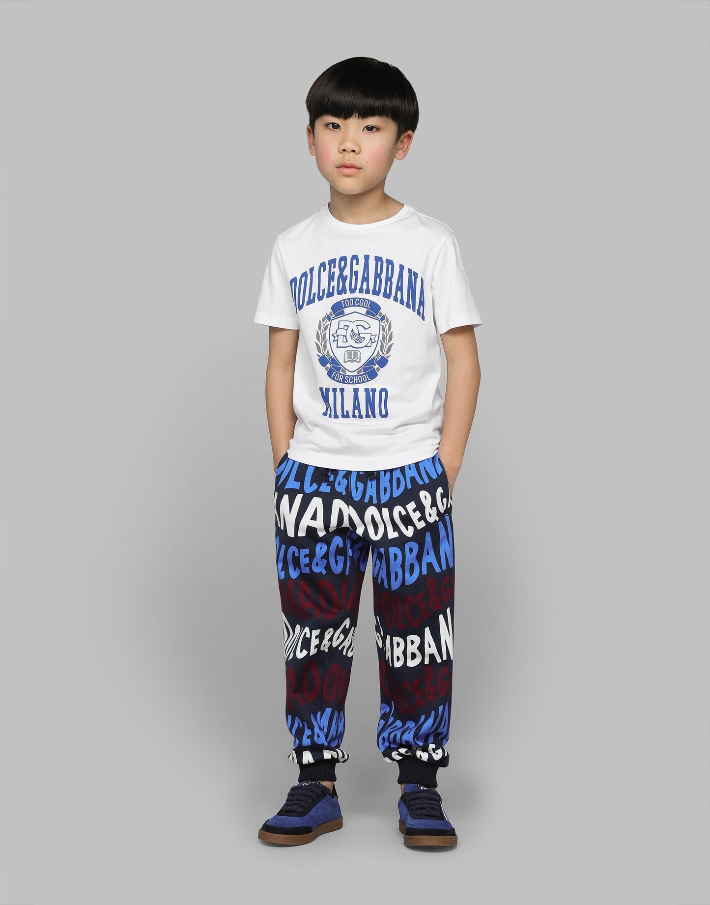 Dolce & Gabbana 男童 Too Cool For School 白色徽章 T 恤
