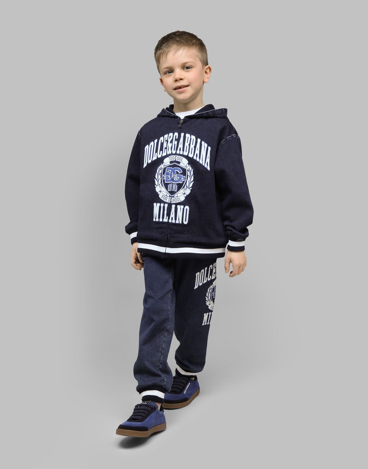 Dolce & Gabbana 男童 Too Cool For SchoolMilano 徽标拉链上衣(蓝色)