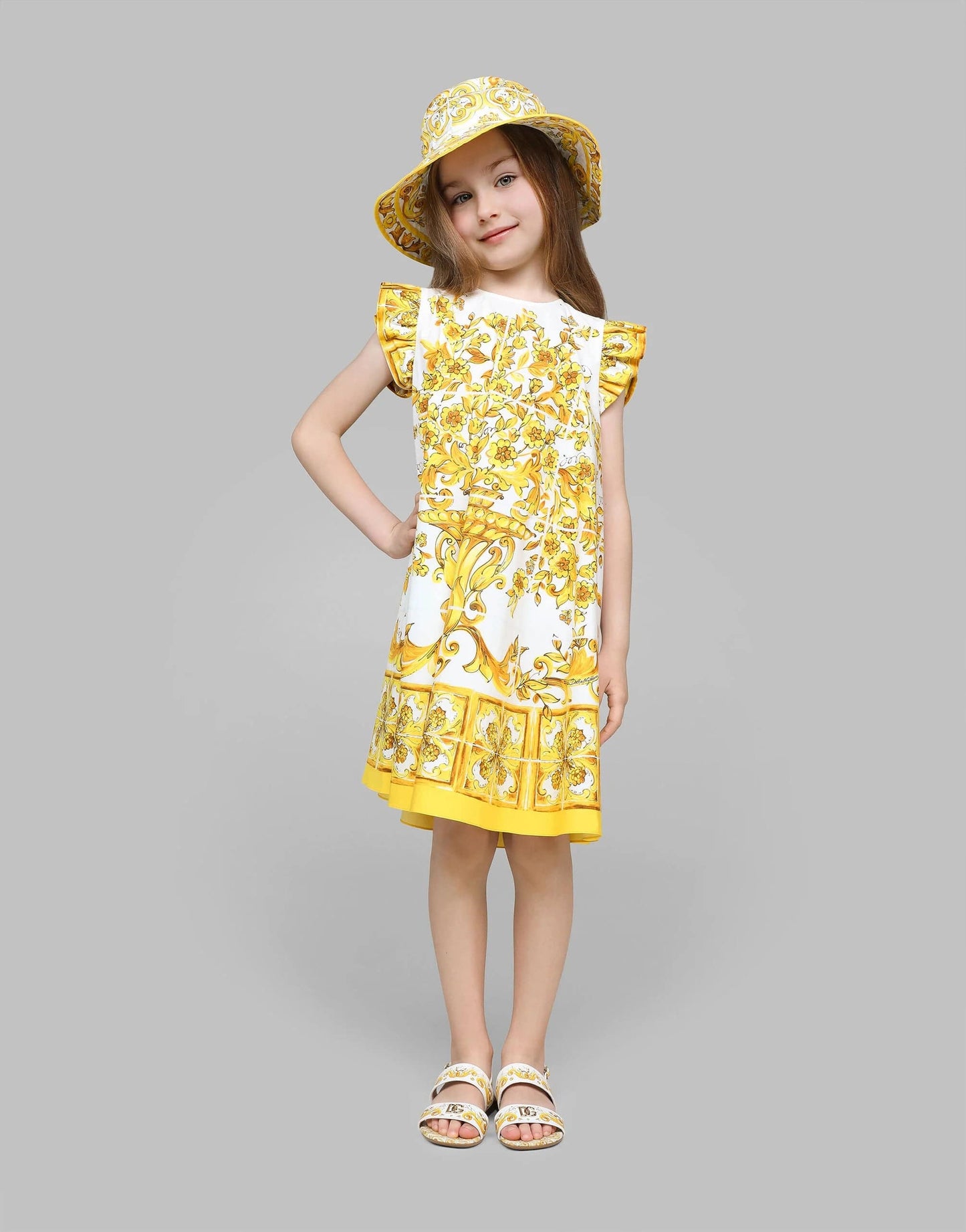 Dolce & Gabbana 女童黄色 Maiolica 印花连衣裙