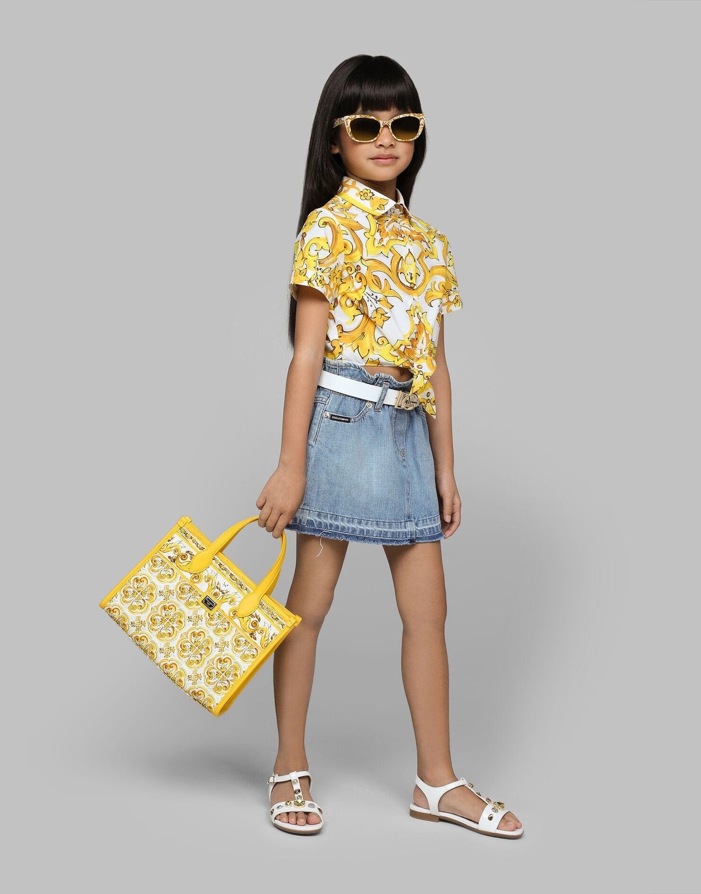 Dolce & Gabbana 女童 Maiolica 帆布包 黄色(25 厘米)