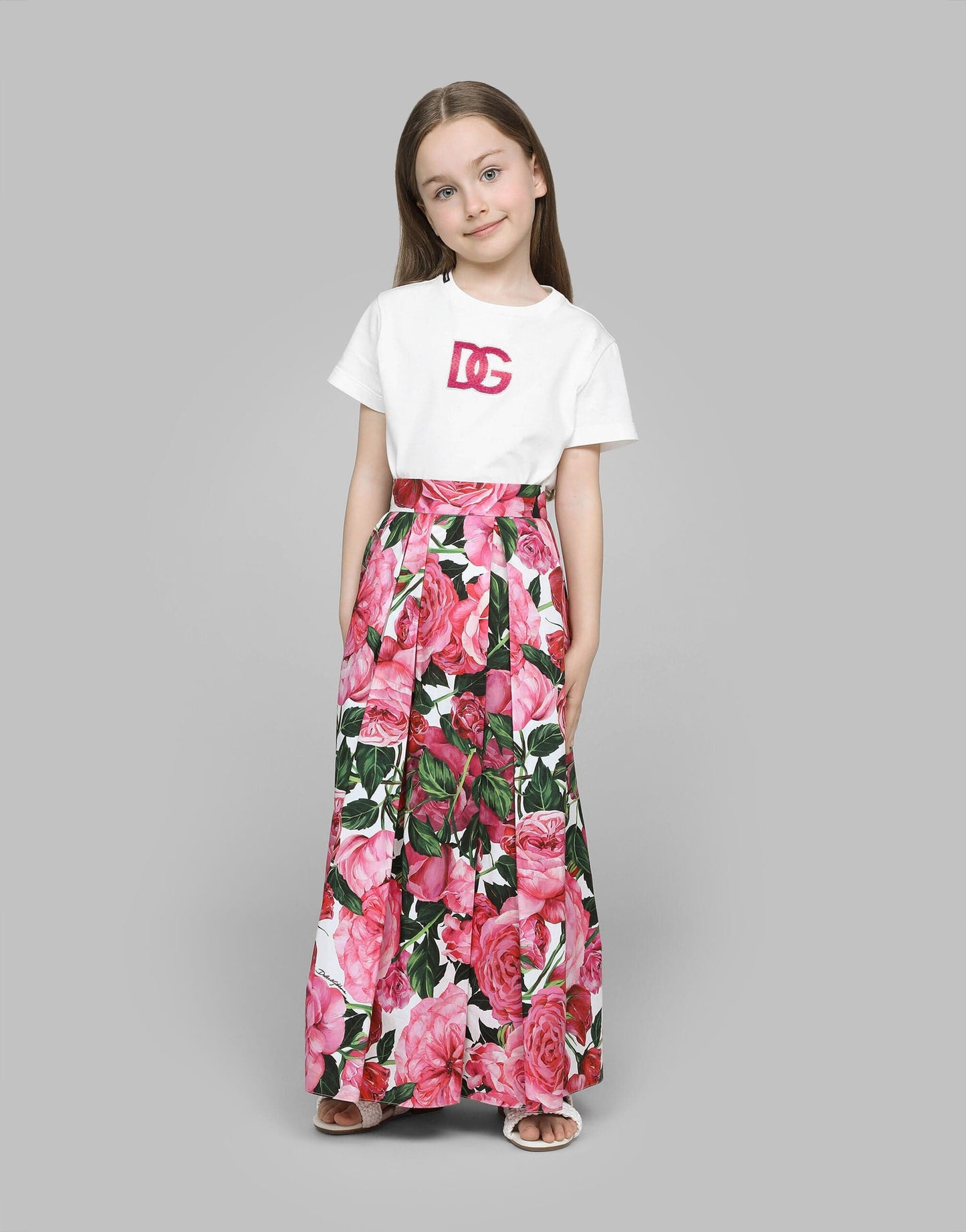 Dolce & Gabbana 女童白色刺绣徽标 T 恤