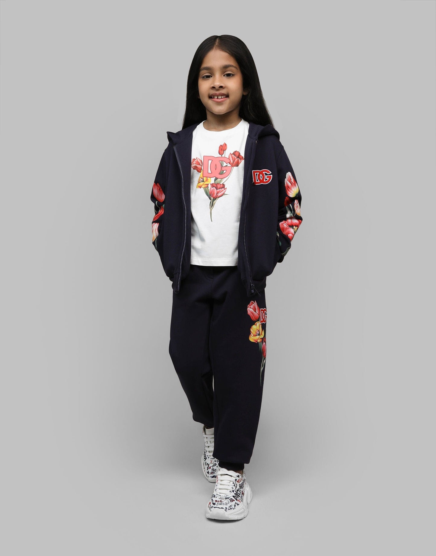 Dolce & Gabbana 女童刺绣郁金香慢跑裤(海军蓝)