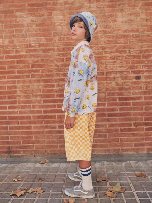 儿童蓝色笑脸扎染T恤