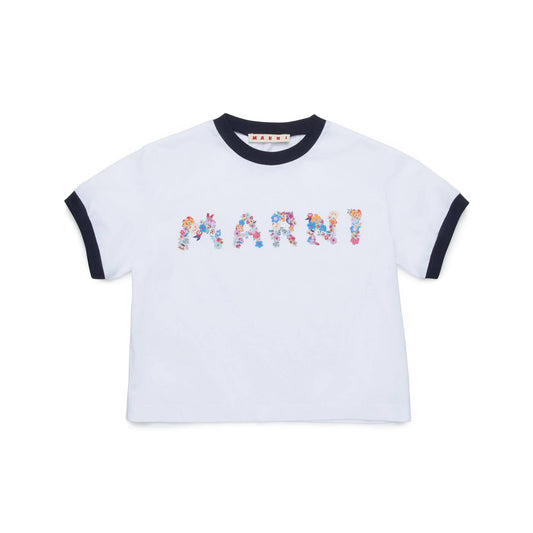 女童白色印花Logo棉T恤