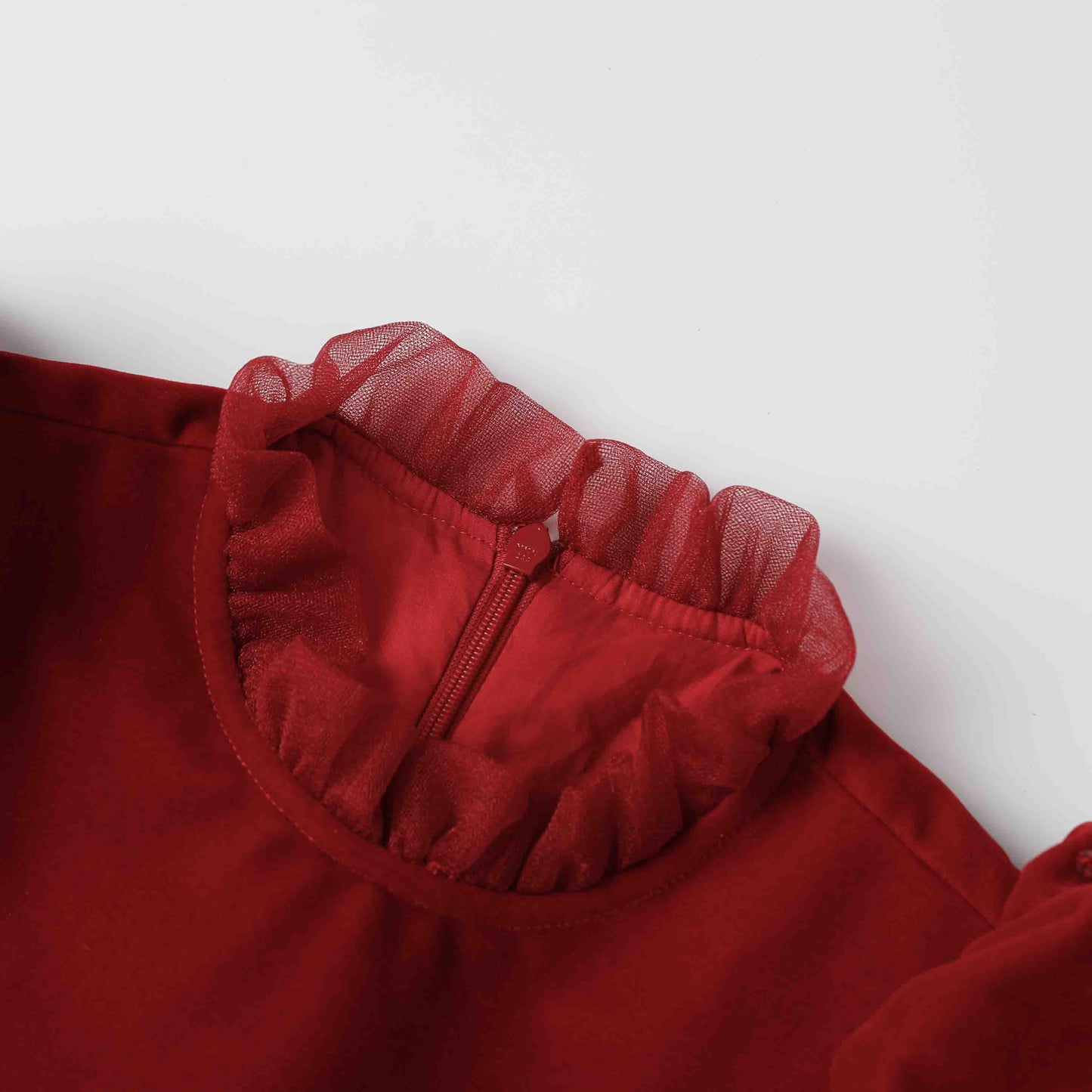 女童红色丝绒拼纱礼服裙