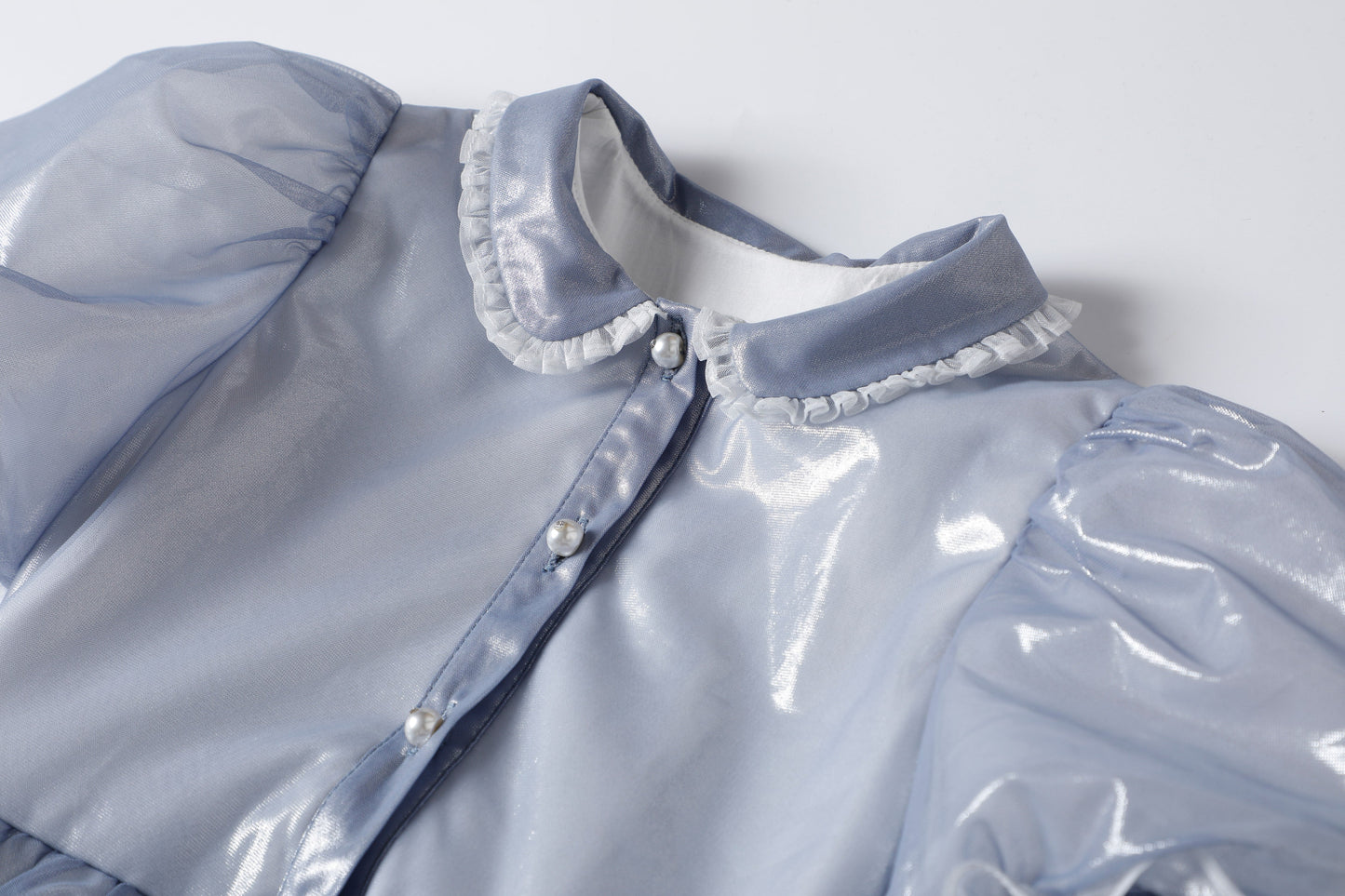女童蓝色泡泡袖公主礼服裙