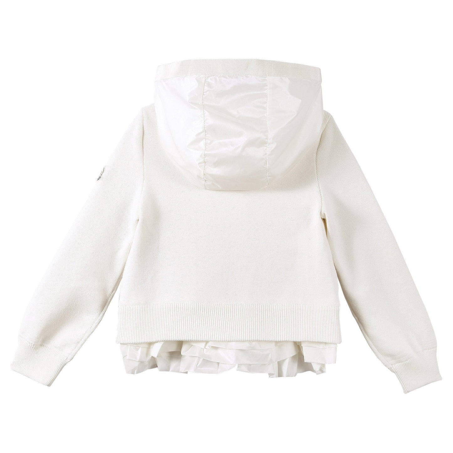 Girls White Down Padded Hooded Jackets With Ruffled Hem