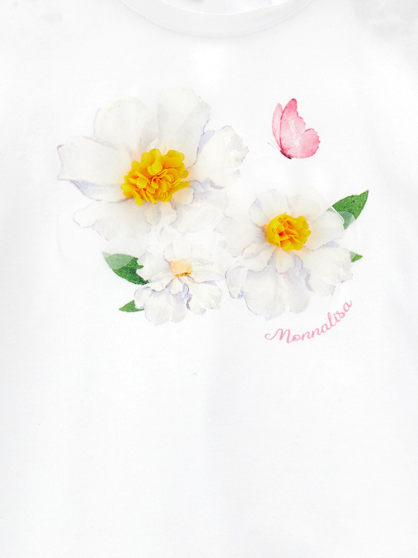 Monnalisa 女婴花朵 T 恤(白色)