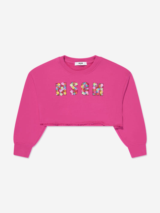 MSGM 女童短款徽标运动衫(粉色)