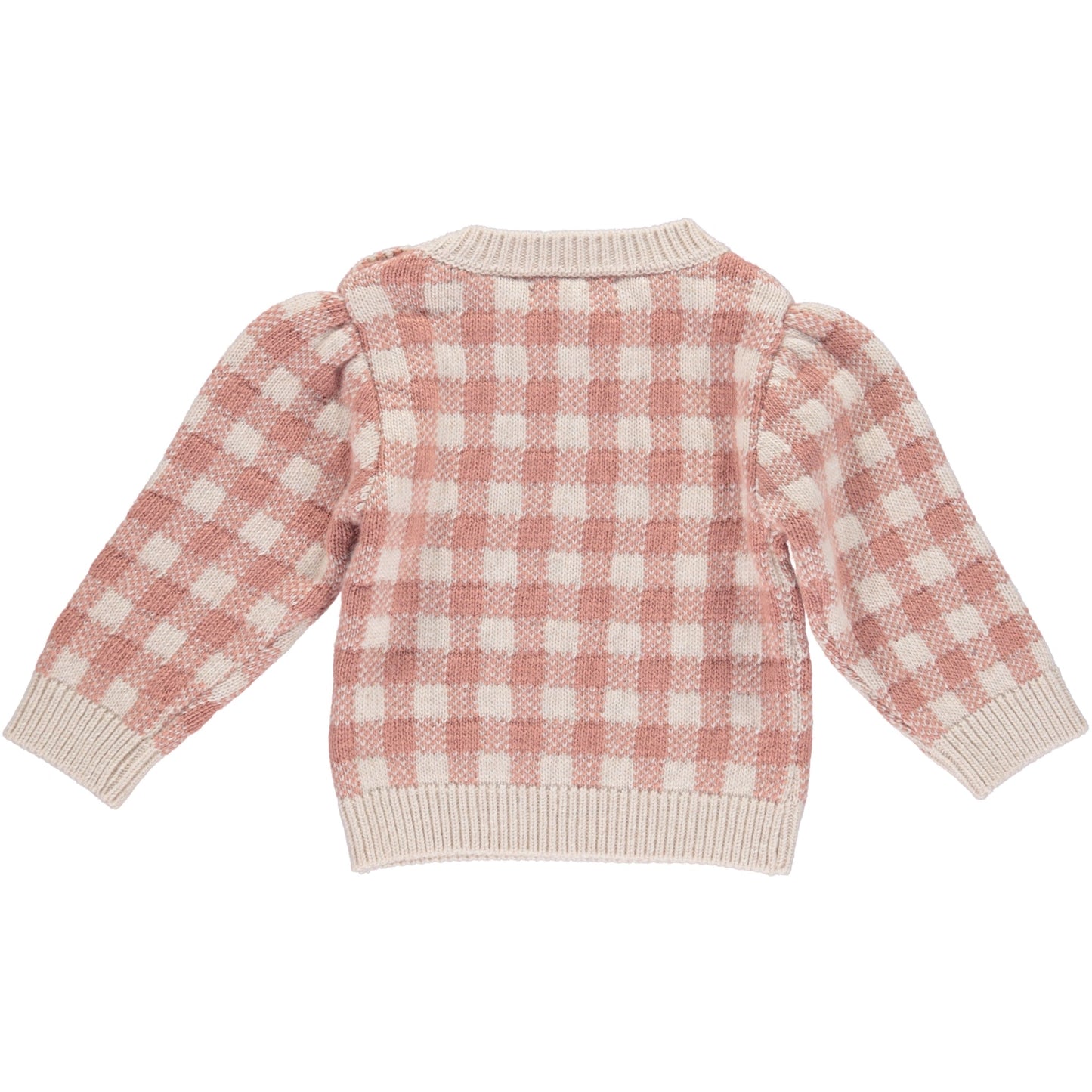 女婴粉色格子羊毛毛衣