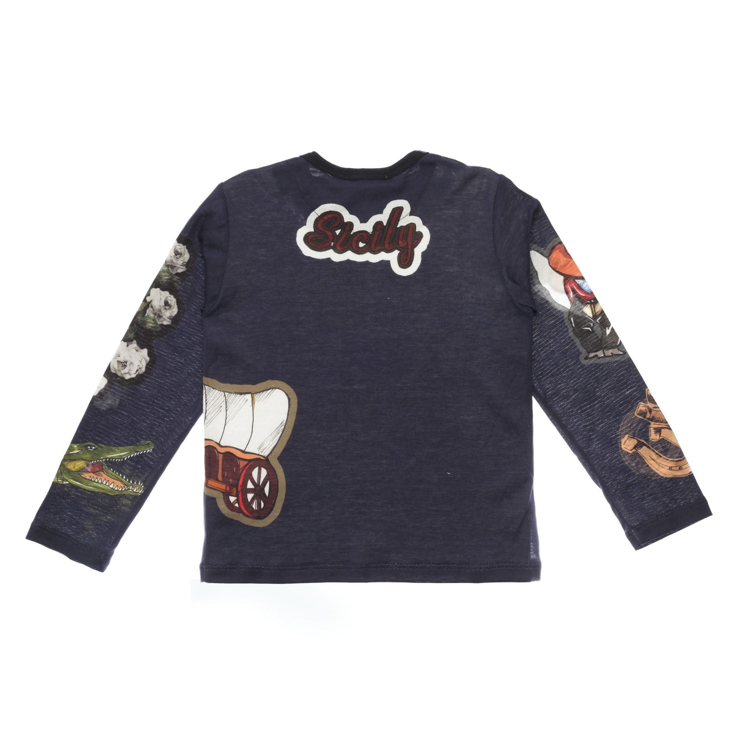 Baby Boys Navy Blue Sicilian Western Printed Cotton T-Shirt