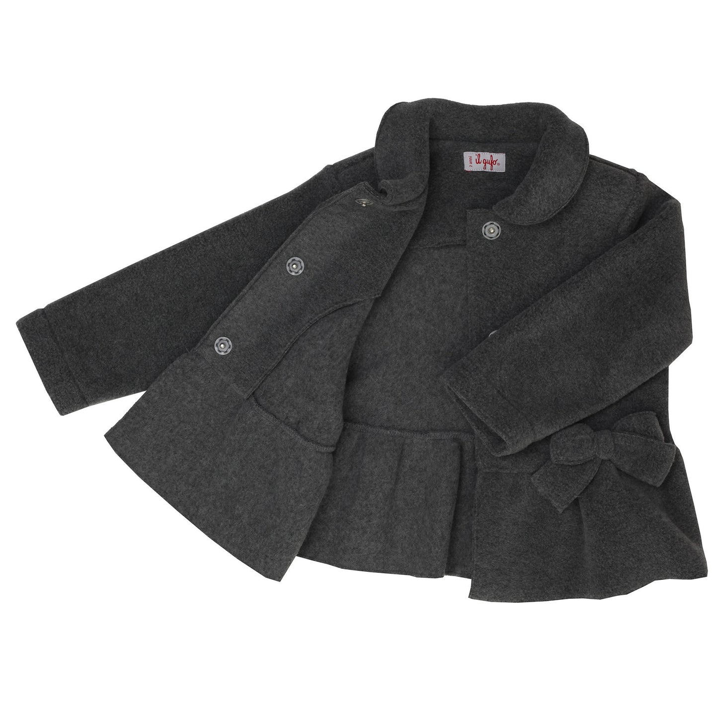 Girls Navy Blue Bow Trims Jacket With Peter Pan Collar