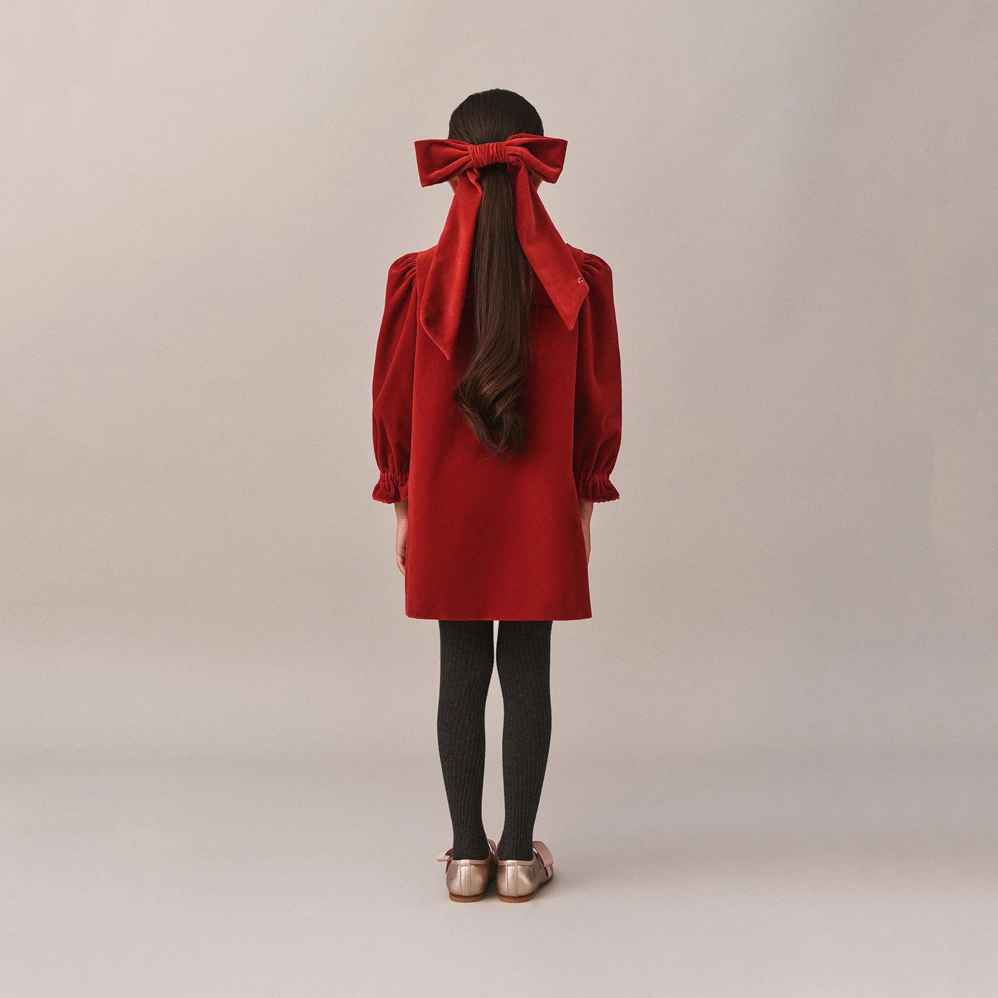 女童胭脂红丝绒蝴蝶结发夹