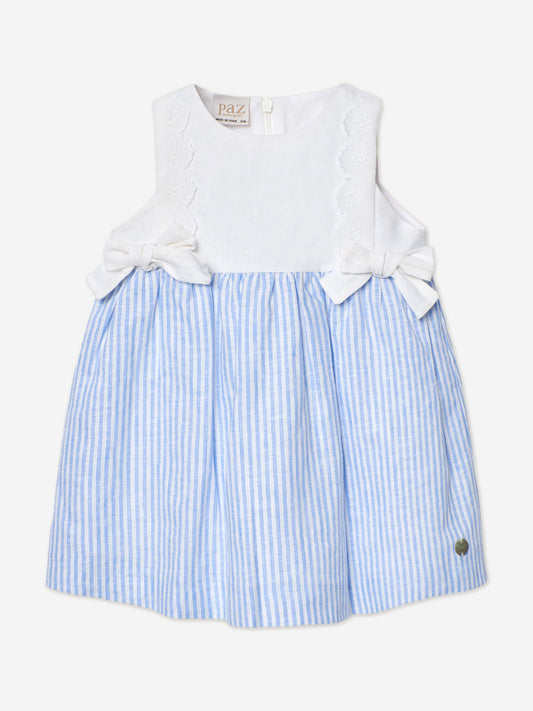 Girls Striped Bow Dress in Blue