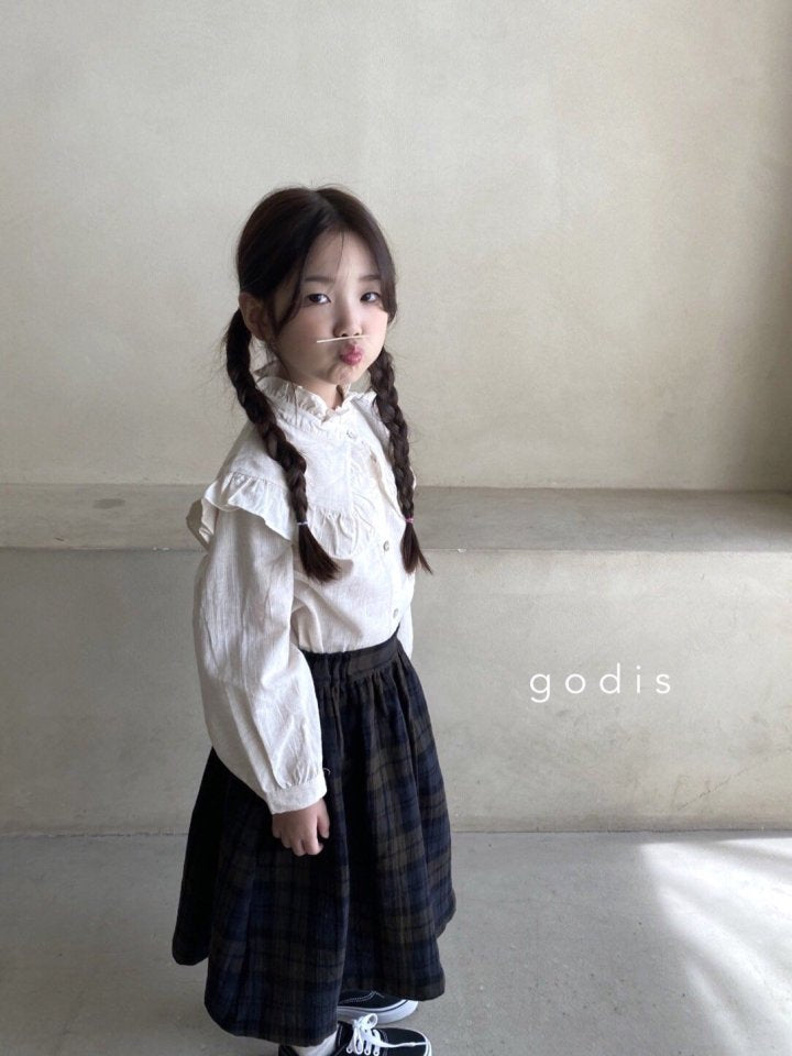 女童藏青色格子棉短裙