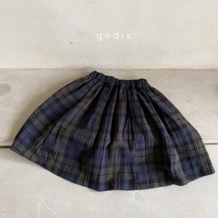 女童藏青色格子棉短裙