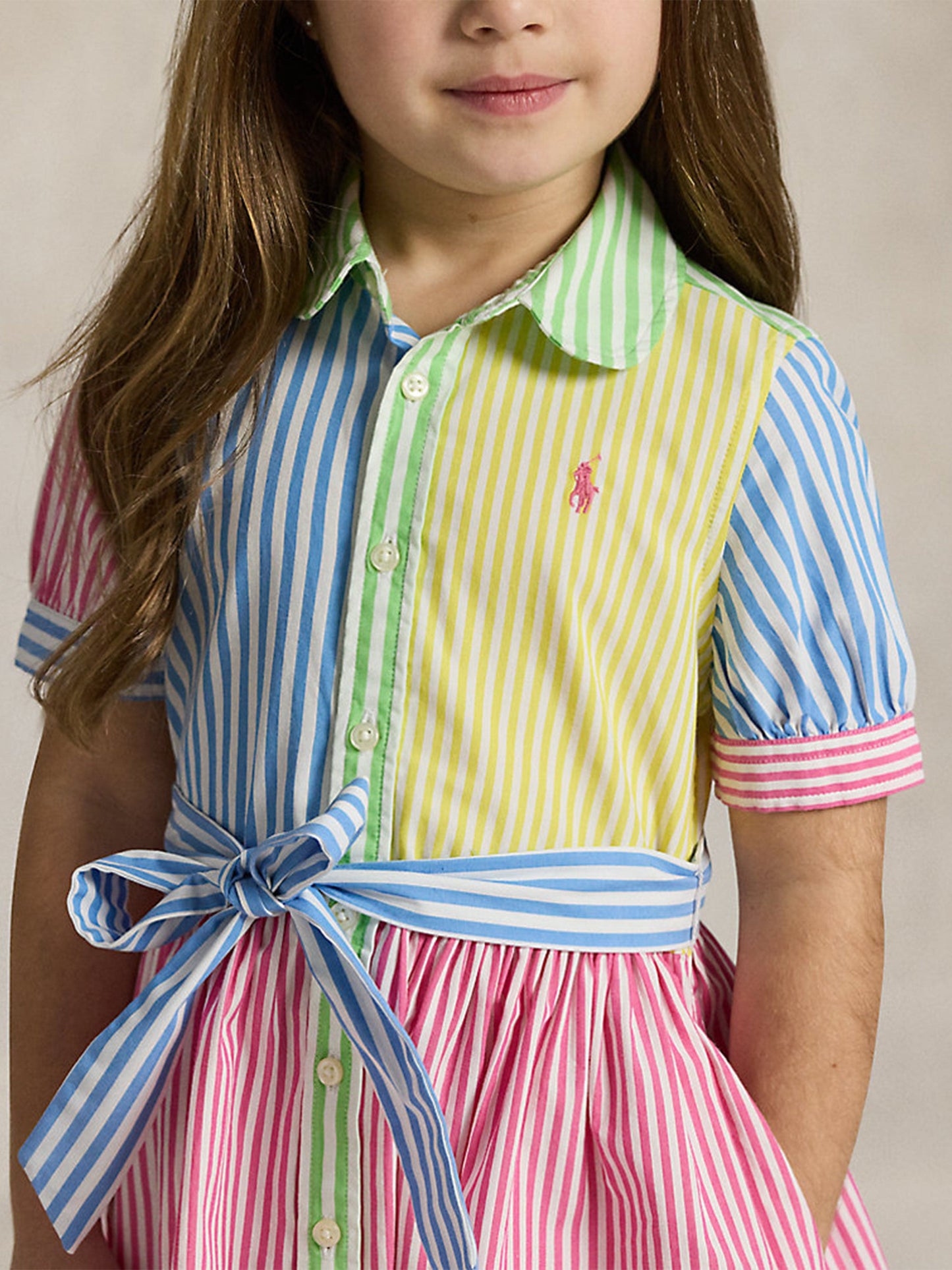 Girls Striped Shirt Dress in Pink