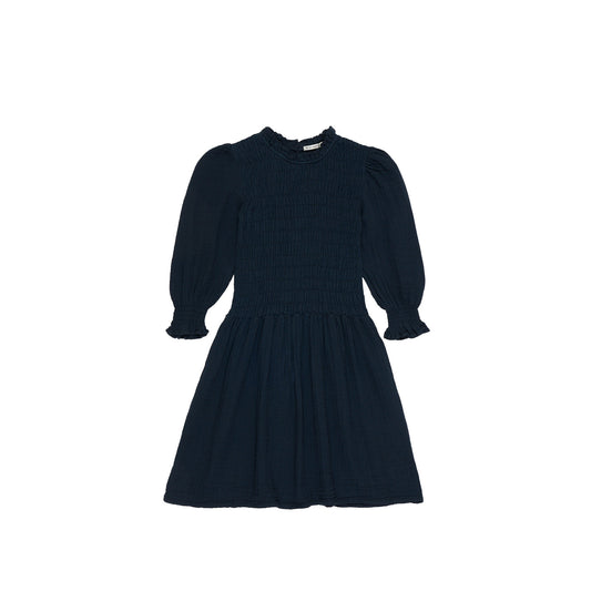 女童藏青色棉连衣裙