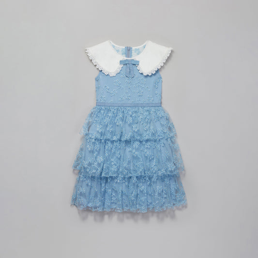 女童蓝色刺绣连衣裙
