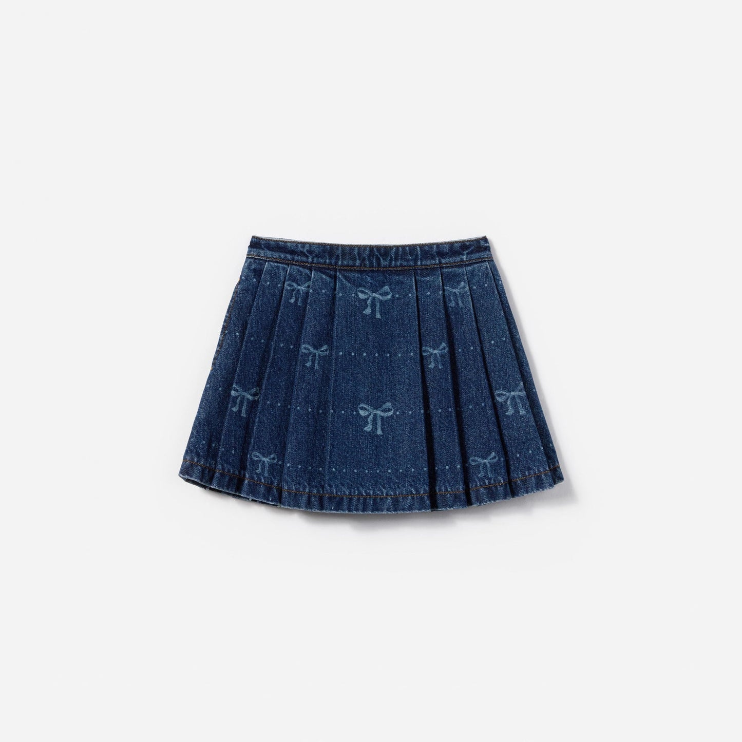女童蓝色蝴蝶结印花牛仔短裙